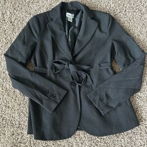 Mimi Maternity charcoal gray suit jacket with two button and front tie closure